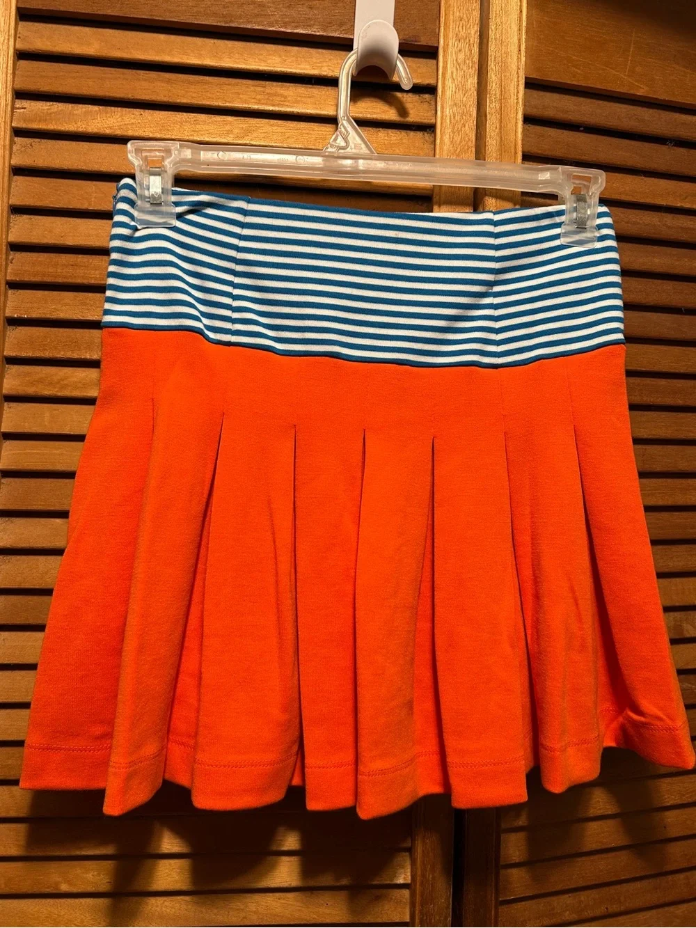 Christine & Taylor Striped Waist Orange Pleated Knit Skirt